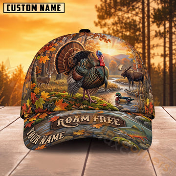 Maxcorners Turkey Hunting Autumn Woodland Roam Free Personalized Name 3D Cap