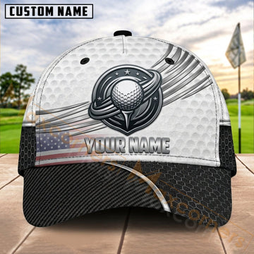 Maxcorners Golf Silver Ball Black Wave Personalized Name 3D Cap