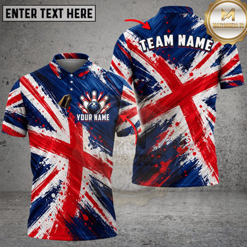 Maxcorners Bowling United Kingdom Flag Dynamic Brush Stroke Personalized Name 3D Unisex Shirt