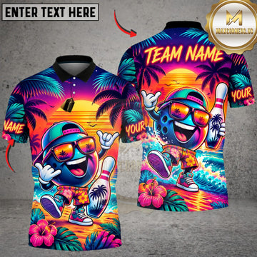 Maxcorners Bowling Funny Bowling Ball Character Tropical Sunset Personalized Name 3D Unisex Shirt