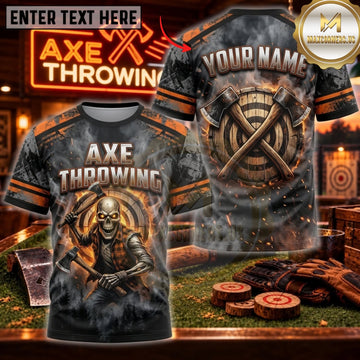 Maxcorners Axe Throwing Dark Fire Armored Viking Personalized Name 3D Unisex Shirt