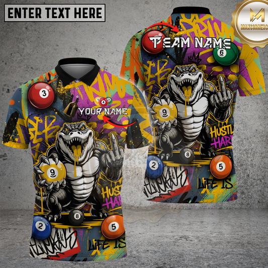 Maxcorners Alligator Billiards Shirt Aggressive Graffiti Street Style Multi Options Personalized Name, Team Name Unisex 3D Shirt (4 Colors)