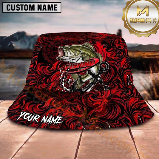 Maxcorners Fishing Epic Sunset Fishing Skull Design Personalized Name 3D Bucket Hat (13 Fish Species)