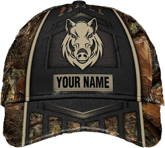 Maxcorners Personalized Name Boar Hunting Classic Baseball Cap, Wild Boar Hunting Cap, Hunting Cap, Camo Caps for Men Hunting LM0402