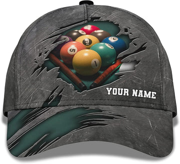 Maxcorners 3D Print Personalized Billiard Adjustable Snapback Baseball Cap Metal Crack Pattern, Hat Gift for Pool Players, Gift For Billiards Lover LM0402