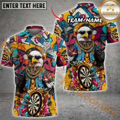 Maxcorners Darts Funny Eagle Graffiti MutilColor Option Customized Name, Team Name 3D Polo Shirt