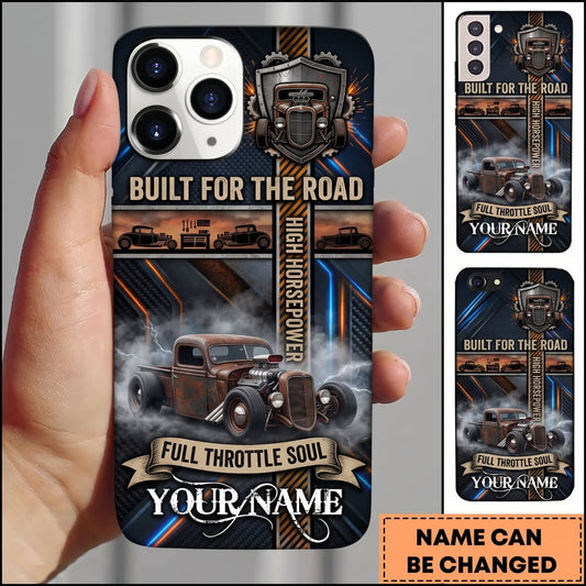 Maxcorners Hot Rod Vintage Garage Built for the Road with Metal Cross and Classic Car Personalized Name 3D Phone Case