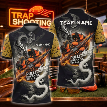 Maxcorners Trap Clay Shooting Skull Hunter Shotgun & Pull Smash Clay Targets Personalized Name 3D Unisex Shirt