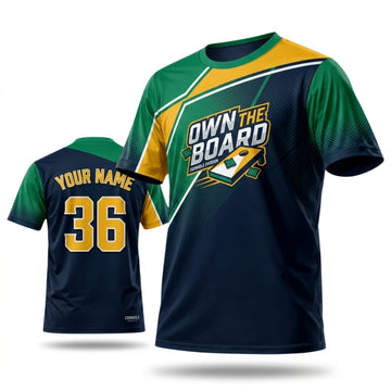 Maxcorners Cornhole Own The Board Green Gold Sport Personalized Name 3D Unisex Shirt