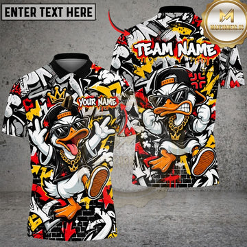 Maxcorners Darts Hip Hop Duck Mascot Cap Chain Gold Jewelry Graffiti Wall Graphic Multicolor Customized Name, Team Name 3D Shirts