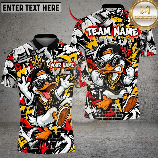 Maxcorners Darts Hip Hop Duck Mascot Cap Chain Gold Jewelry Graffiti Wall Graphic Multicolor Customized Name, Team Name 3D Shirts