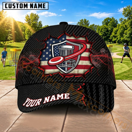 Maxcorners Disc Golf American Flag & Flying Disc Emblem Graphic Customized Name 3D Cap