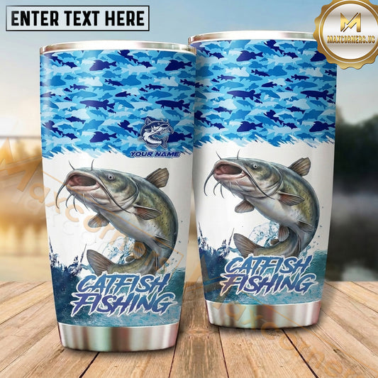 Maxcorners Fishing Tumbler Ocean Blue School Pattern Design Personalized Name Tumbler (13 Species)