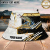 Maxcorners Fishing White Gold Geometric Sport Personalized Name 3D Bucket Hat (12 Fish Species)