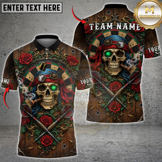Maxcorners Darts Vintage Pirate Skull Rose Dartboard Personalized Name 3D Unisex Shirt