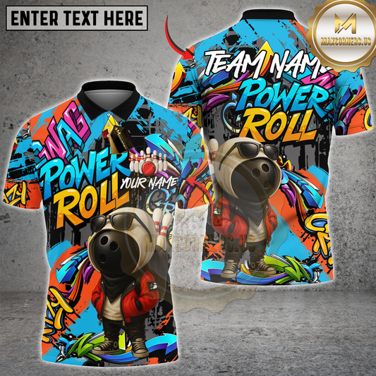 Maxcorners Bowling Graffiti Ball Character Power Roll Multicolor Customized Name, Team Name 3D Shirts