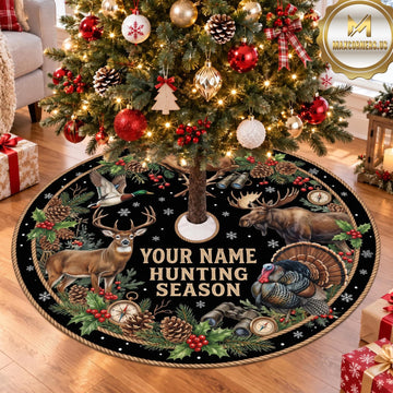 Maxcorners Hunting Wildlife Black Hunting Season Personalized Name 3D Christmas Tree Skirt