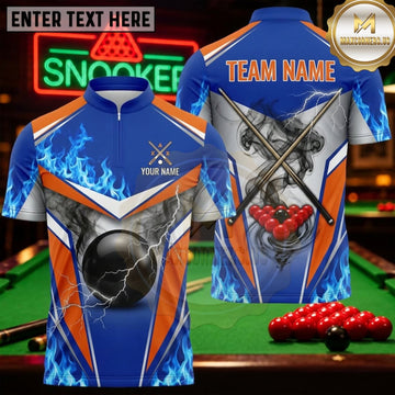 Maxcorners Snooker White Blue Orange Flame Cues Personalized Name 3D Unisex Shirt