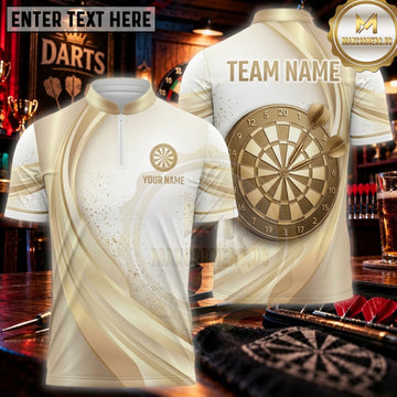 Maxcorners Darts Ivory White Gold Luxury Dartboard Personalized Name 3D Unisex Shirt