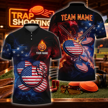 Maxcorners Trap Clay Shooting American Flag Eagle & Flying Clay Targets Personalized Name 3D Unisex Shirt