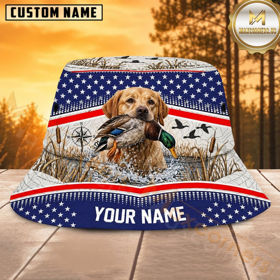 Maxcorners Labrador Duck Hunting Patriotic Winter Personalized Name 3D Bucket Hat