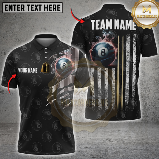 Maxcorners Billiard Dark Fire 8 Ball Personalized Name 3D Unisex Shirt