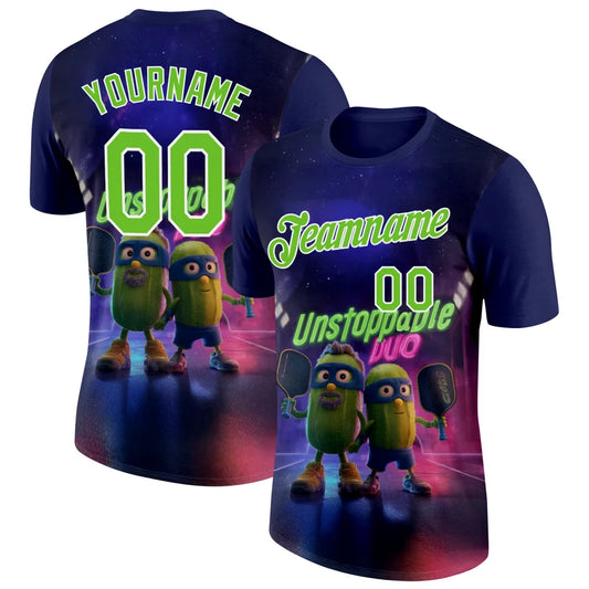 Maxcorners Pickle Superhero Unstoppable Duo Pickleball Night Court Space Glow Personalized Name 3D Unisex Shirt