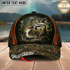 Maxcorners Fishing Forest Camo Orange Trim Personalized 3D Cap (12 Fish Species)