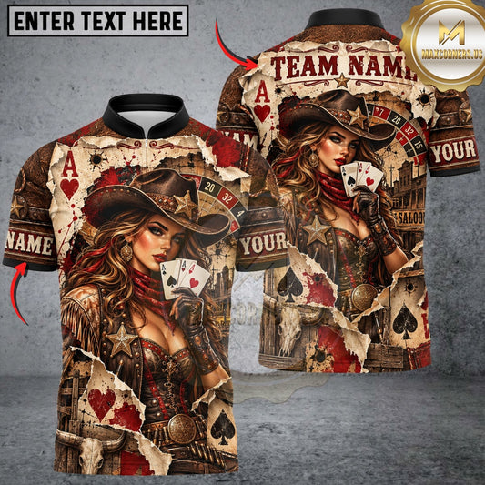 Maxcorners Darts Cowgirl Western Playing Cards Style Graphic Customized Name, Team Name 3D Shirts