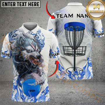 Maxcorners Angry Wolf Disc Golf Polo Personalized Name, Team Name 3D Shirt (4 Colors)