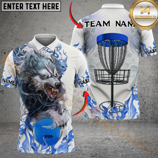 Maxcorners Angry Wolf Disc Golf Polo Personalized Name, Team Name 3D Shirt (4 Colors)