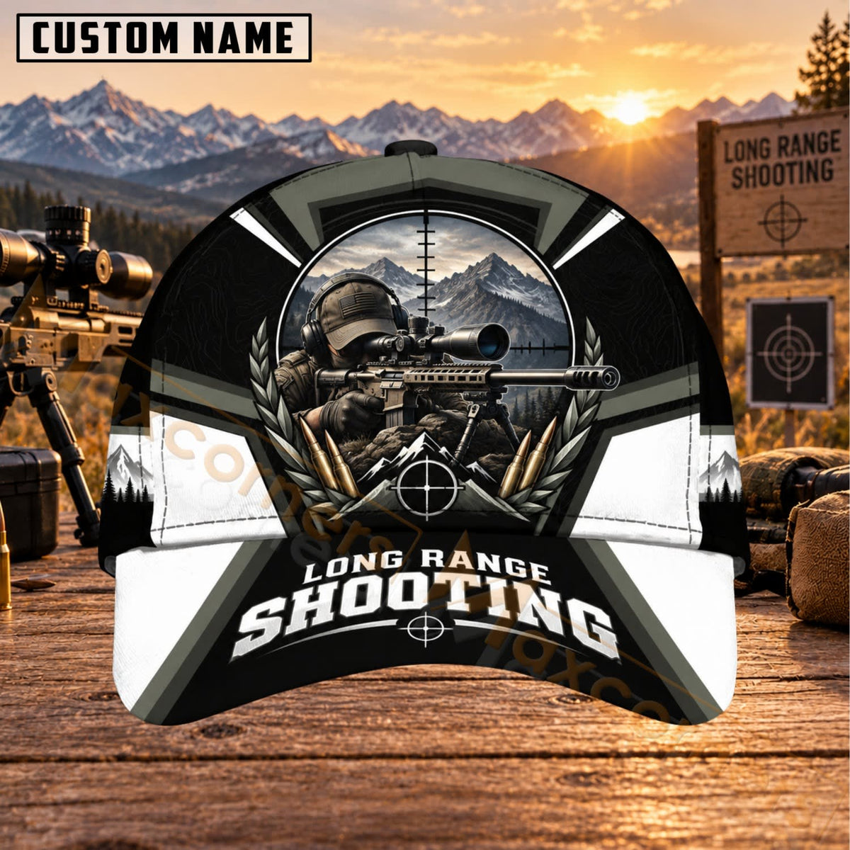 Maxcorners Long Range Shooting Tactical Sniper Scope Crosshair Personalized Name 3D Cap