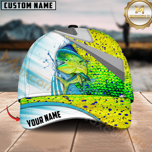Maxcorners Fishing Blue Water Fish Skin Customized Name 3D Cap (7 Breeds)