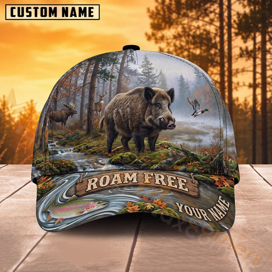 Maxcorners Bear Hunting Winter Wilderness Roam Free Personalized Name 3D Cap