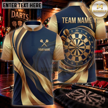 Maxcorners Darts Navy Gold Dynamic Arrow Personalized Name 3D Unisex Shirt