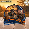 Maxcorners Dog Hunting And Duck American Flag Marsh Sunset Hunting Scene Multiple Options Personalized Name 3D Cap