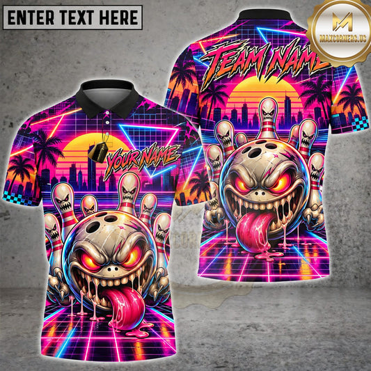 Maxcorners Bowling Crazy Clown Bowling Ball Pink Purple Sunset Personalized Name 3D Unisex Shirt