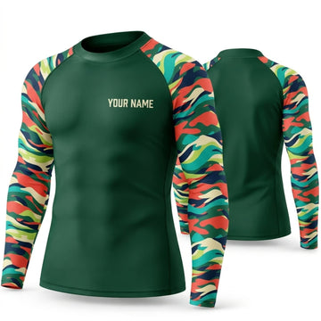 Maxcorners Personalized Retro Abstract Green Shirt with Orange Aqua Wave Sleeves 3D All Over Printed Shirts, Best Gifts for Art Lovers