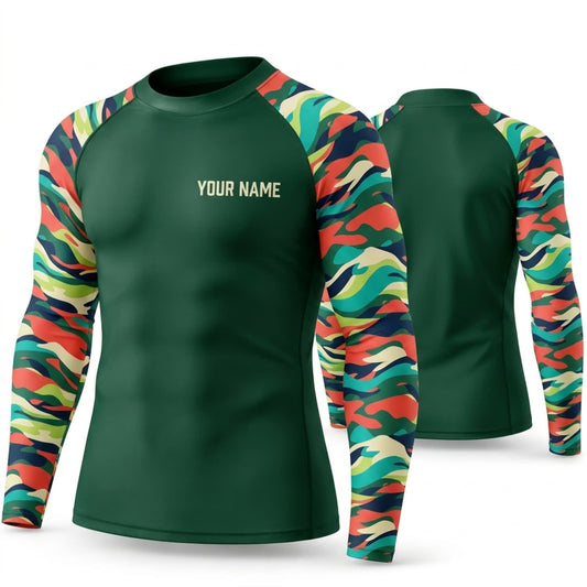 Maxcorners Personalized Retro Abstract Green Shirt with Orange Aqua Wave Sleeves 3D All Over Printed Shirts, Best Gifts for Art Lovers