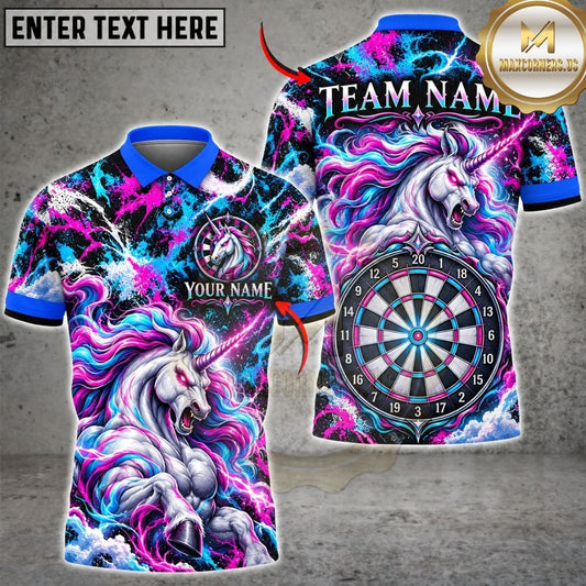 Maxcorners Darts Mythical Unicorn Horn Aura Target Board Energy Rays Graphic Multicolor Customized Name, Team Name 3D Shirts
