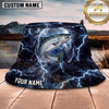 Maxcorners Fishing Blue Lightning Fishing Scene with Dramatic Storm Personalized Name 3D Bucket Hat (13 Fish Species)