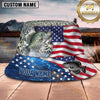Maxcorners Fishing Patriotic American Flag Fishing with Bold Splash Personalized Name 3D Bucket Hat (13 Fish Species)