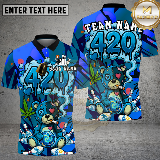Maxcorners Bowling 420 Bear Purple Geometric Multicolor Options Personalized Name, Team Name 3D Shirt (4 Colors)