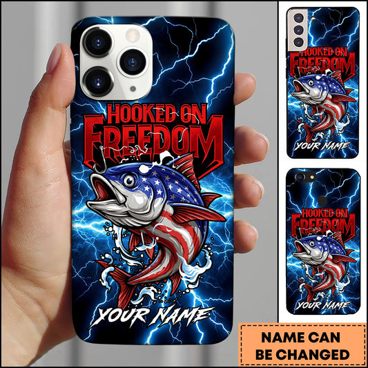 Maxcorners Tuna Fishing Phone Case Hooked On Freedom Lightning Art Personalized Name 3D Phone Case