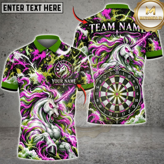 Maxcorners Darts Mythical Unicorn Horn Aura Target Board Energy Rays Graphic Multicolor Customized Name, Team Name 3D Shirts