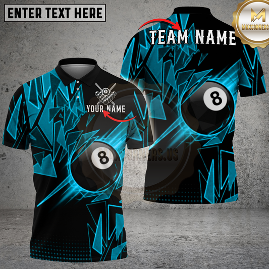 Maxcorners Billiards 8 Ball Red Lightning Graphic Multicolor Options Personalized Name, Team Name 3D Shirt (4 Colors)