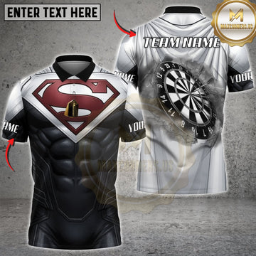 Maxcorners Darts Black Silver Steel Armor Monochrome Dartboard Personalized Name 3D Unisex Shirt