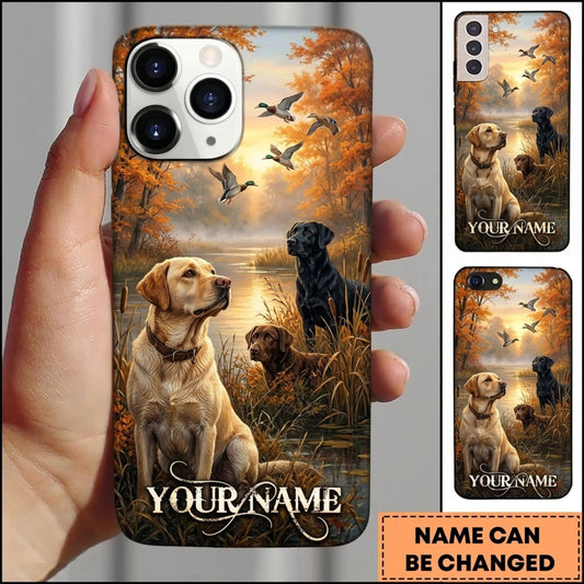 Maxcorners Duck Hunting Yellow Labrador Retriever and Black Labrador Sunset Personalized Name 3D Phone Case