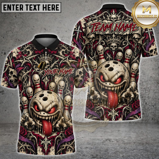 Maxcorners Bowling Scary Clown Bowling Ball Dark Gothic Personalized Name 3D Unisex Shirt