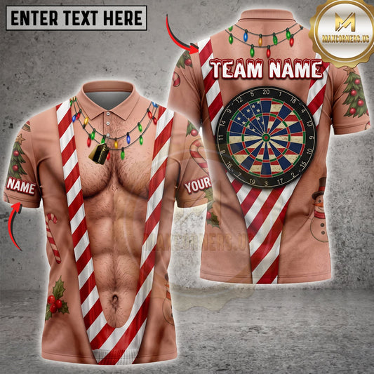 Maxcorners Darts Funny Muscular Body Candy Cane Christmas Costume Personalized Name 3D Unisex Shirt